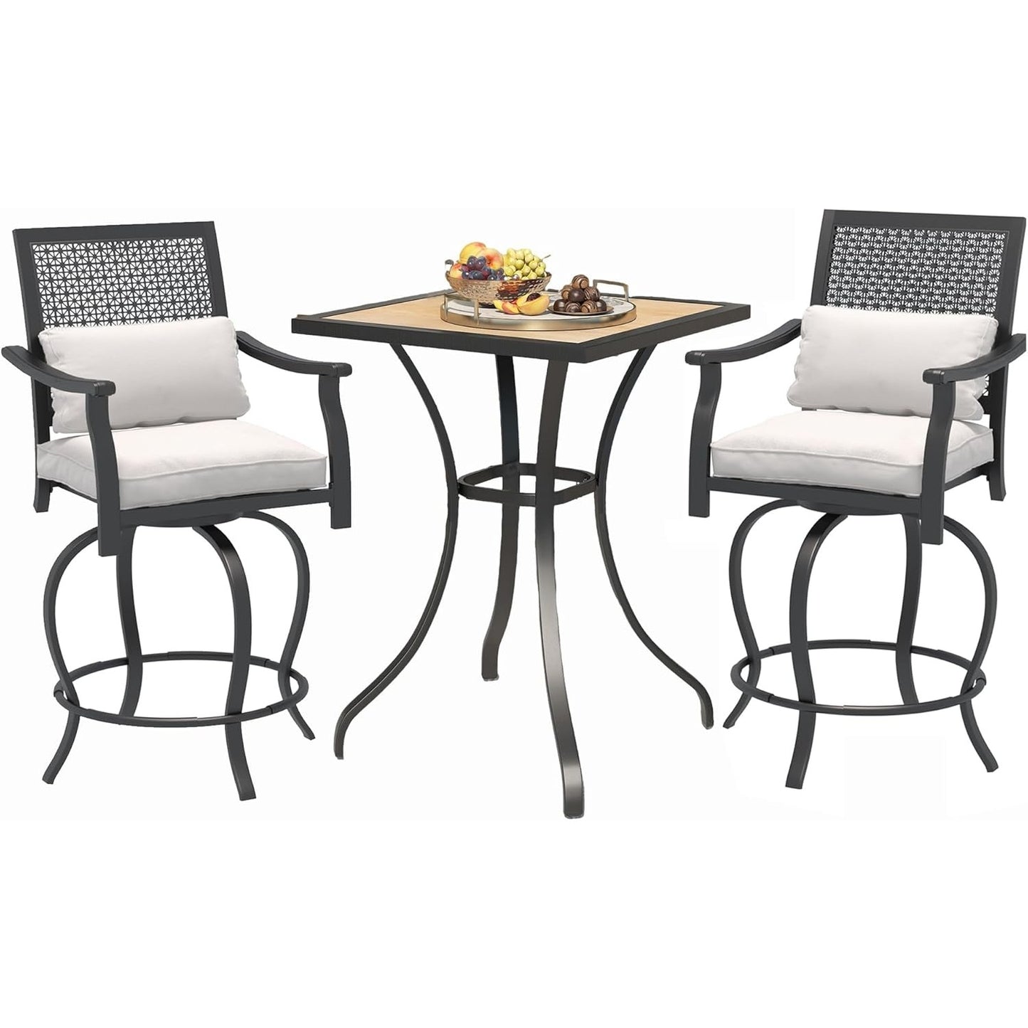 YODOLLA 3 Piece Swivel Bar Set with Cushion, Patio High Top Table and Chairs