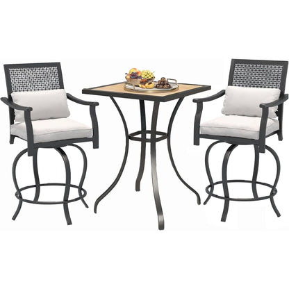 YODOLLA 3 Piece Swivel Bar Set with Cushion, Patio High Top Table and Chairs