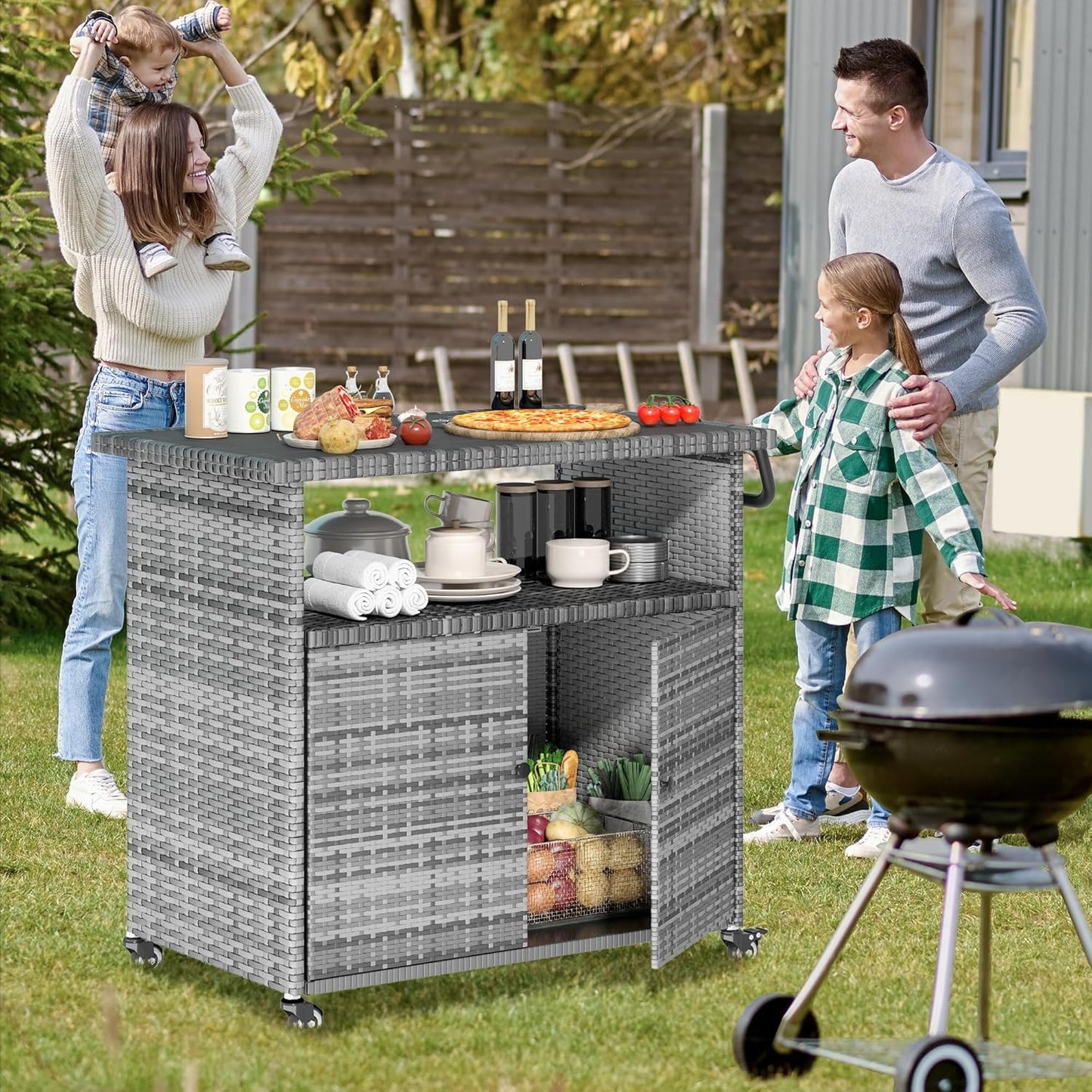 YODOLLA Grill Cart Outdoor with Storage, Gray