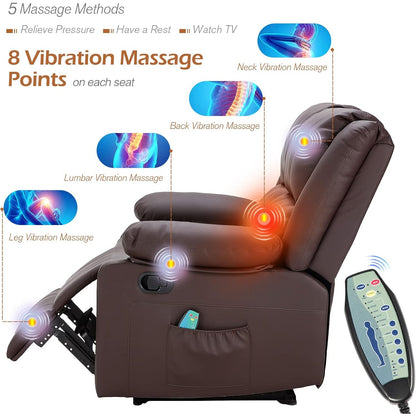 YODOLLA 2 Seat Loveseat Recliner with Heat&Massage Function, Faux Leather, Brown