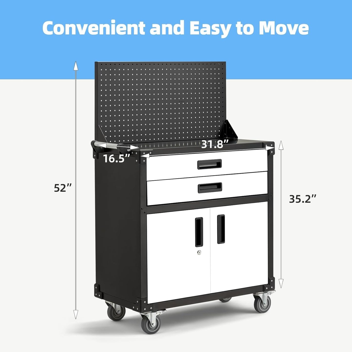 YODOLLA Rolling Tool Chest with Wheels 2 Drawers, White Door