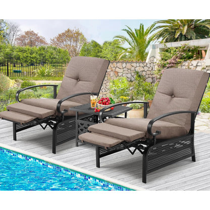 YODOLLA Outdoor Recliner Chairs Set of 2 with Side Table