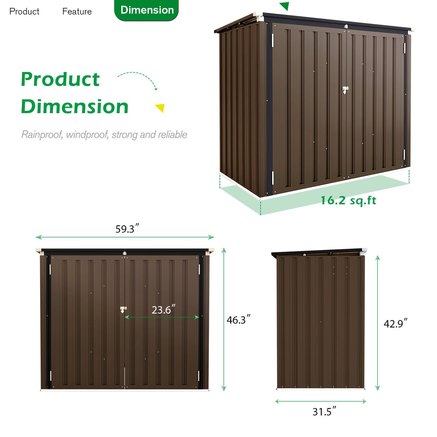 YODOLLA 46 Cu.Ft Outdoor Horizontal Storage Shed, Brown