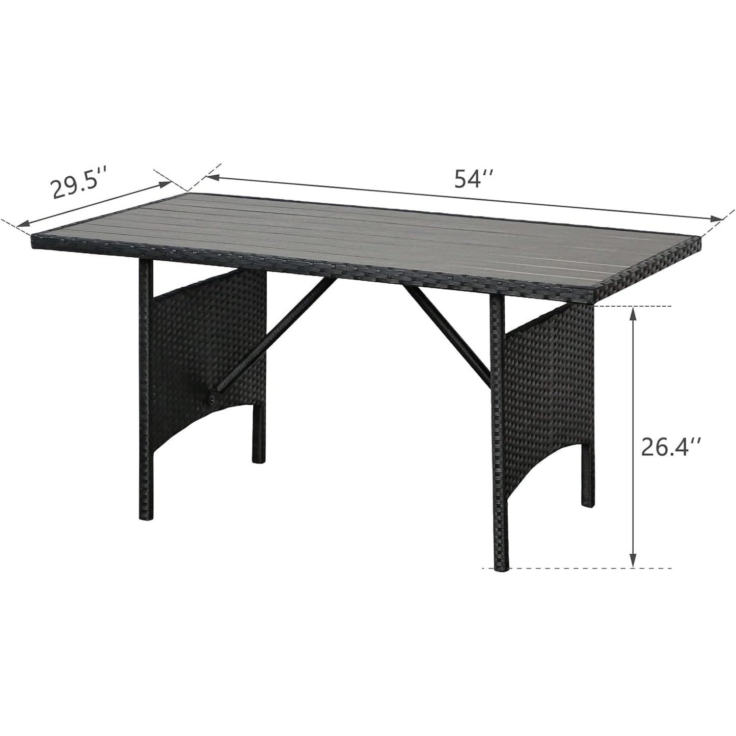 YODOLLA 54” Metal Frame Wicker Outdoor Dining Table, Black