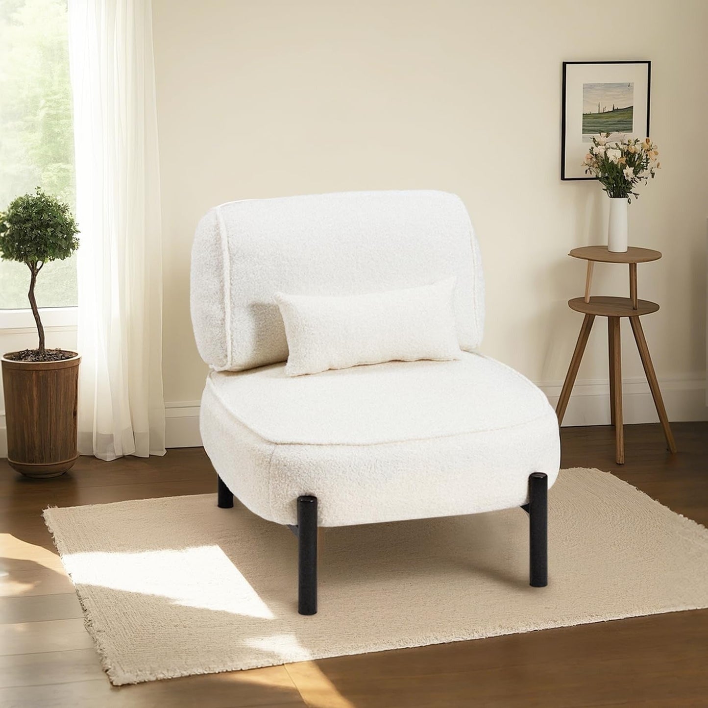 YODOLLA Mid Century Modern Accent Chair, Extra Large Teddy Upholstered Lounge Chair with Pillow