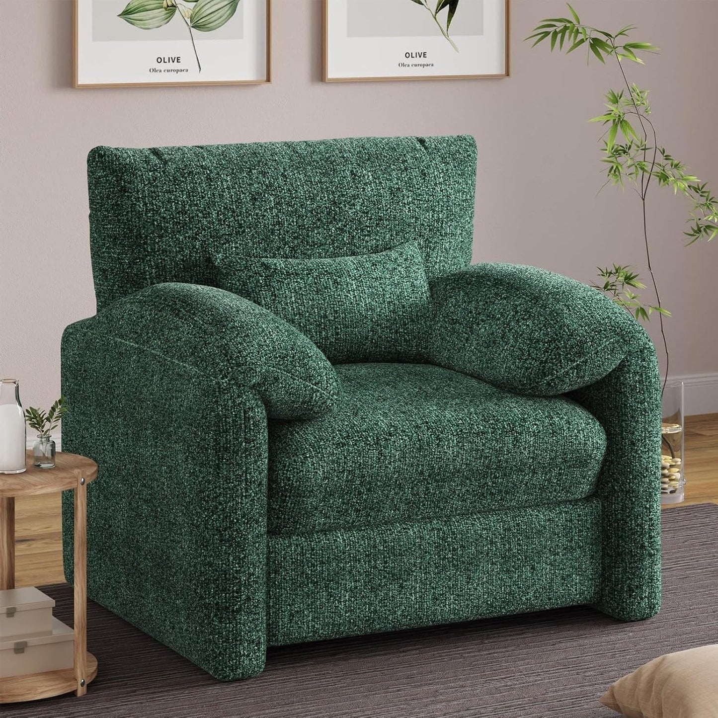 YODOLLA Oversized Armchair, Chenille Mid Century Accent Chair, Comfy Upholstered Single Sofa, Extra Wide Reading Chairs