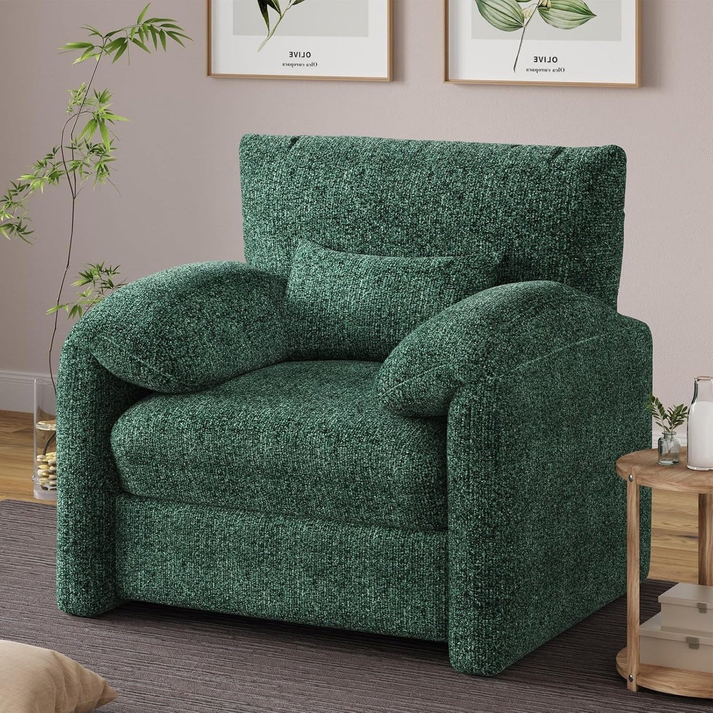 YODOLLA Oversized Armchair, Chenille Mid Century Accent Chair, Comfy Upholstered Single Sofa, Extra Wide Reading Chairs