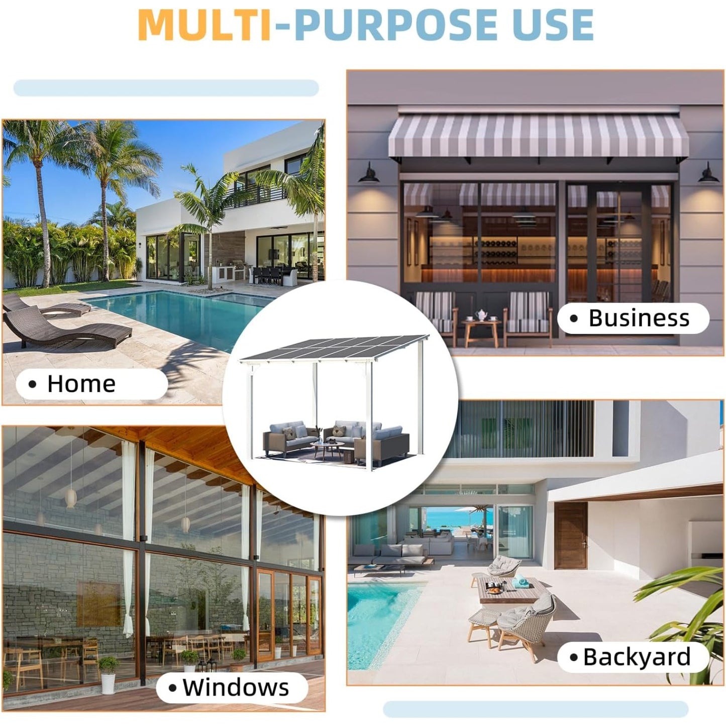 YODOLLA 10' x 8' Lean to Gazebo Pergola for Patio, White