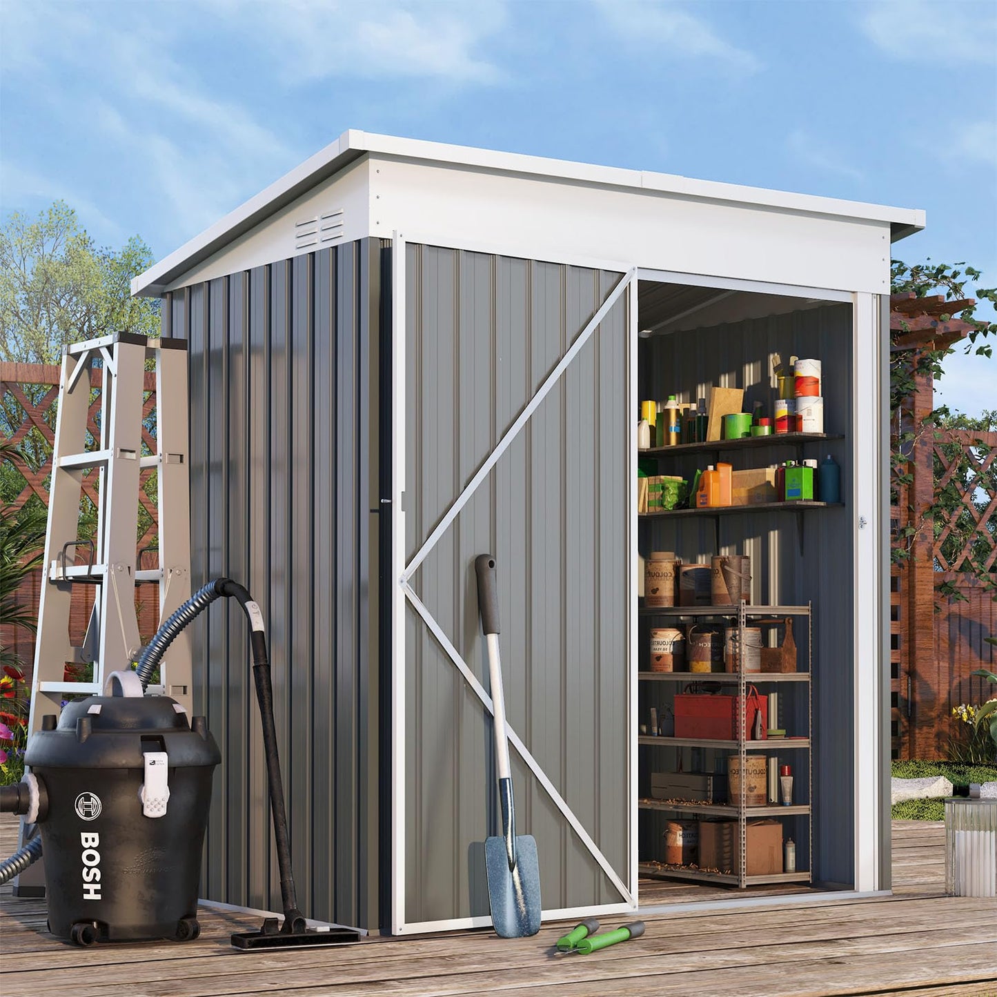 YODOLLA 5'x3' Outdoor Storage Shed, Dark Gray