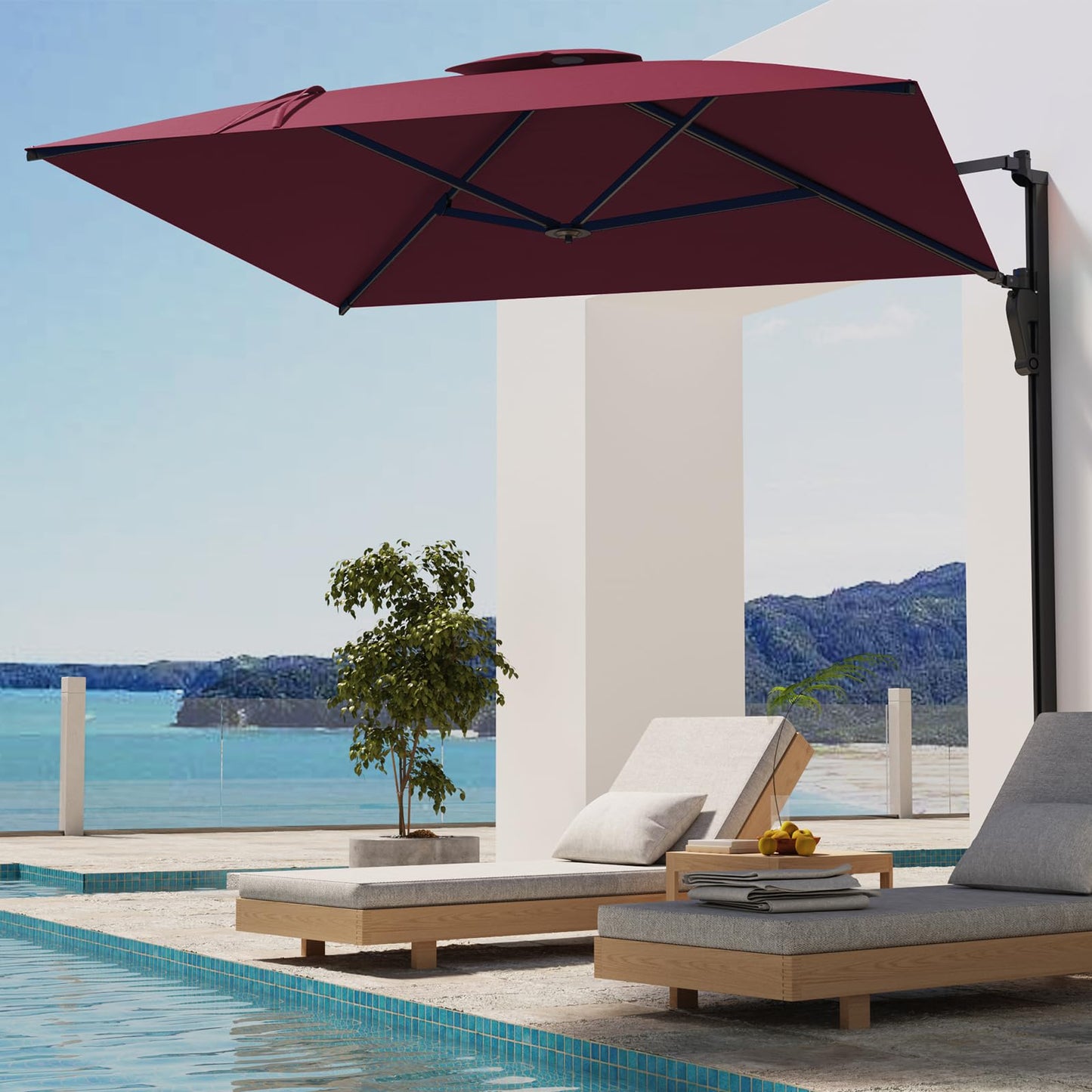 YODOLLA 10ft Wall Mounted Patio Umbrella, Rectangle Outdoor Patio Umbrella
