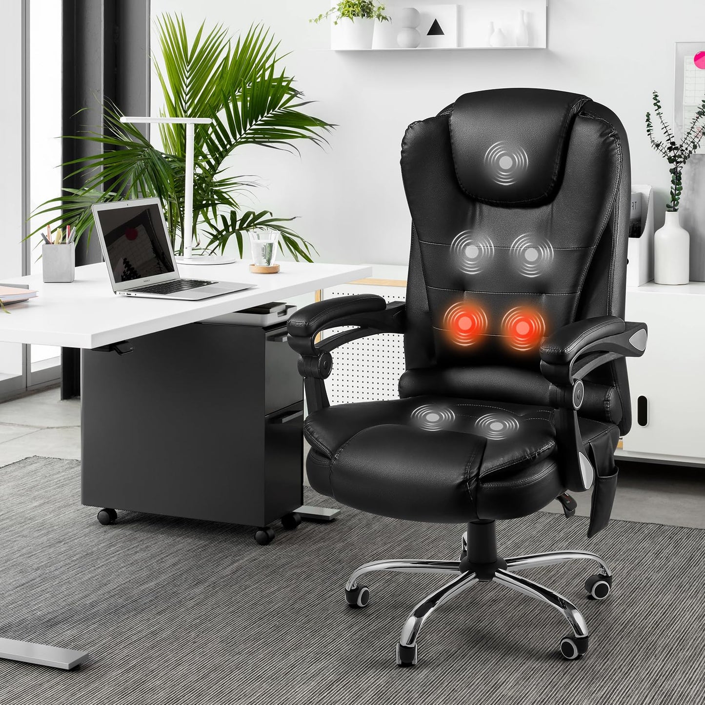 YODOLLA Heated Executive Office Chair with Massage, PU Leather Black