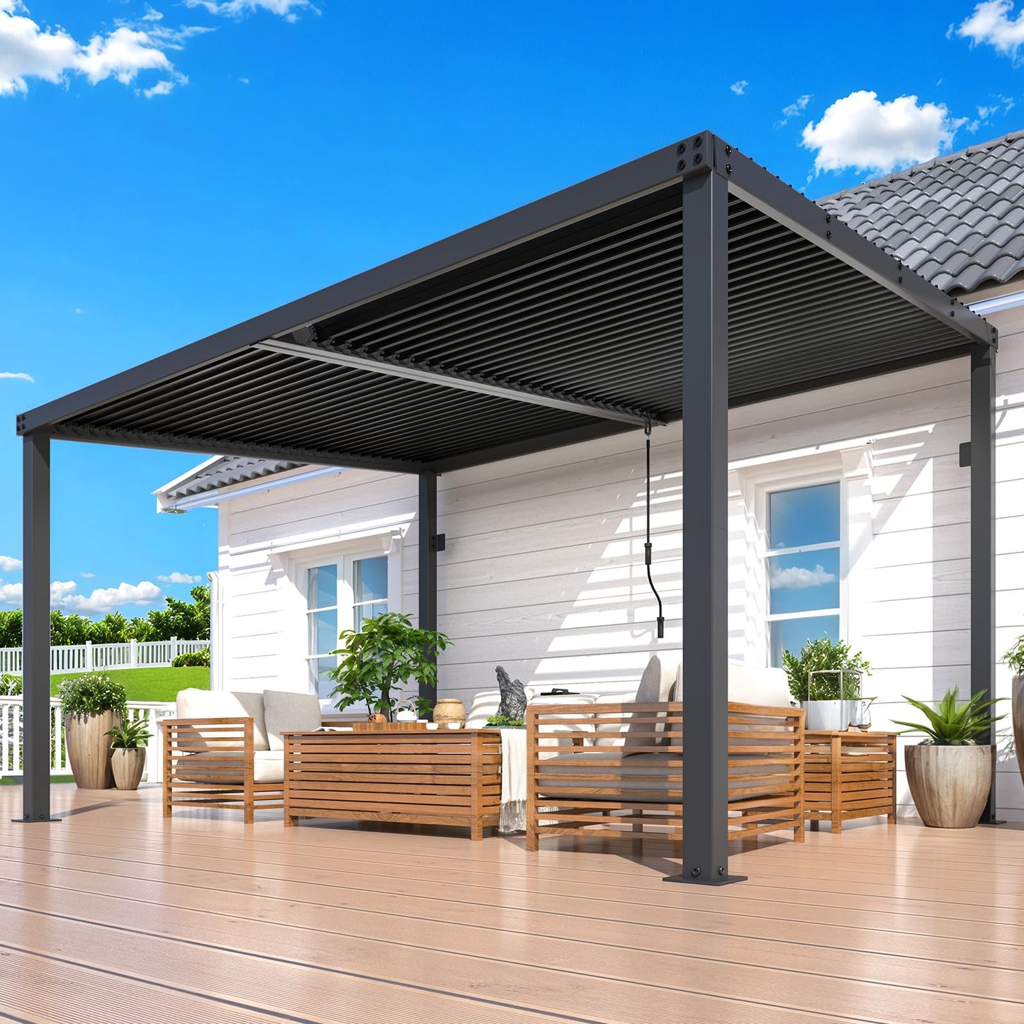 YODOLLA 13' x 10' Louvered Gazebo Pergola with Adjustable Metal Rainproof Patio Roof