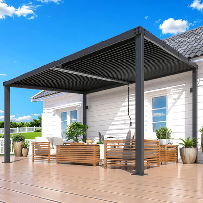 YODOLLA 13' x 10' Louvered Gazebo Pergola with Adjustable Metal Rainproof Patio Roof
