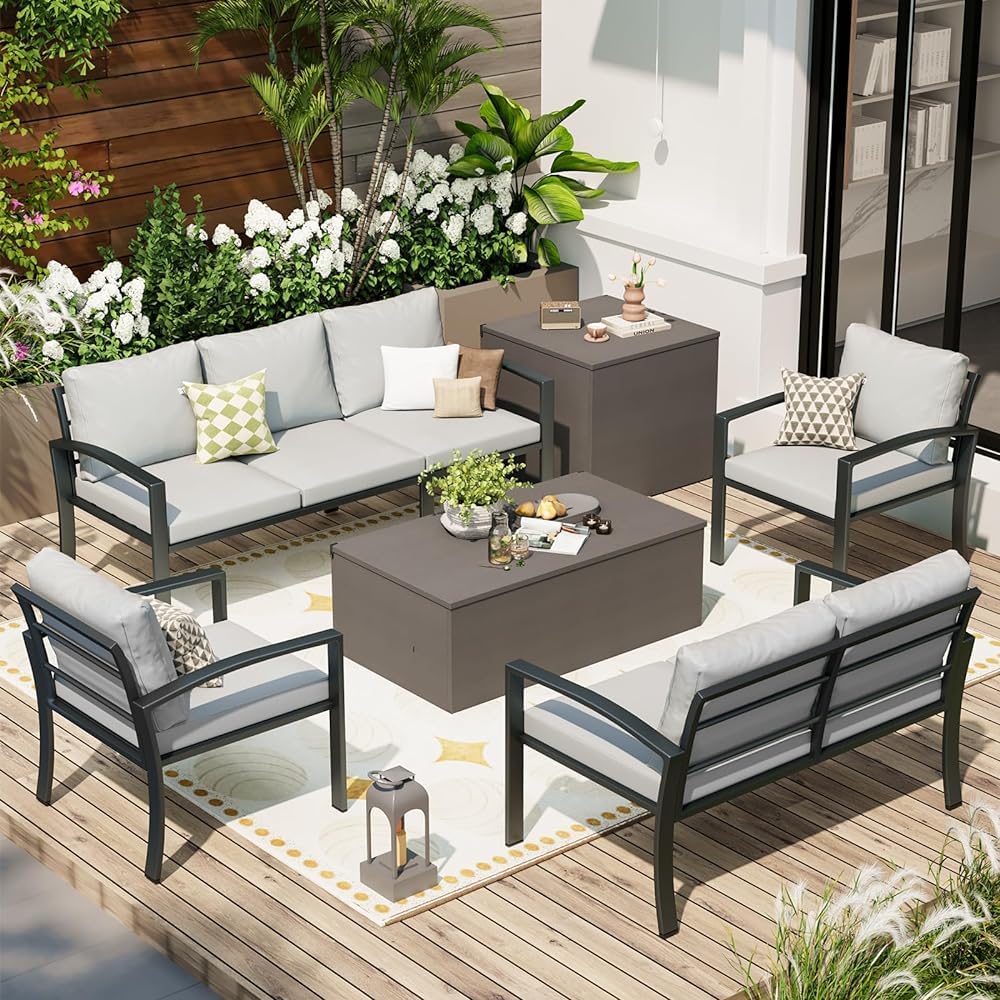 YODOLLA 6 Pieces Metal Patio Furniture Set, Light Gray
