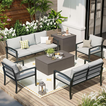 YODOLLA 6 Pieces Metal Patio Furniture Set, Light Gray