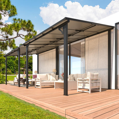 YODOLLA 22' x 8' Wall-Mounted Hard Top Lean-to Gazebo for Patio