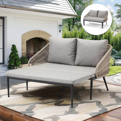 YODOLLA Outdoor Double Chaise Lounge Chair Convertible Patio Loveseat Sofa Couch