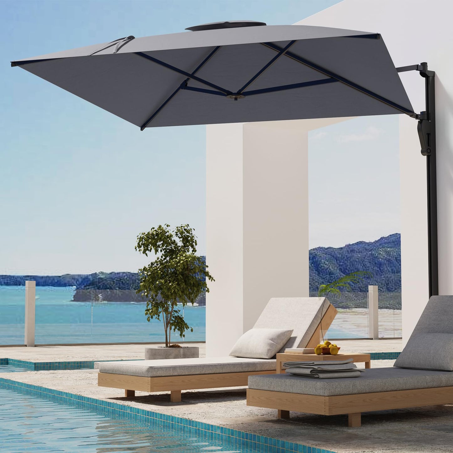 YODOLLA 10ft Wall Mounted Patio Umbrella, Rectangle Outdoor Patio Umbrella