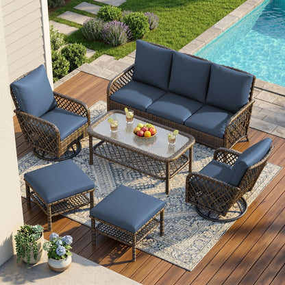 YODOLLA 6PCS Wicker Conversation Set Patio Furniture Set Outdoor Sectional Sofa Couch