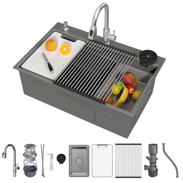 YODOLLA 33x19 In Drop-in/Topmount Kitchen Sink, Stainless Steel Workstation Sink