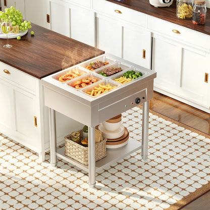 YODOLLA Commercial Food Warmer 1500W Electric Steam Table with 6x6QT Pans & Shelf
