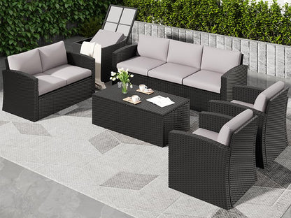 YODOLLA 7 PCS Outdoor Patio Furniture Sets with 2 Storage Boxes, Black & Grey