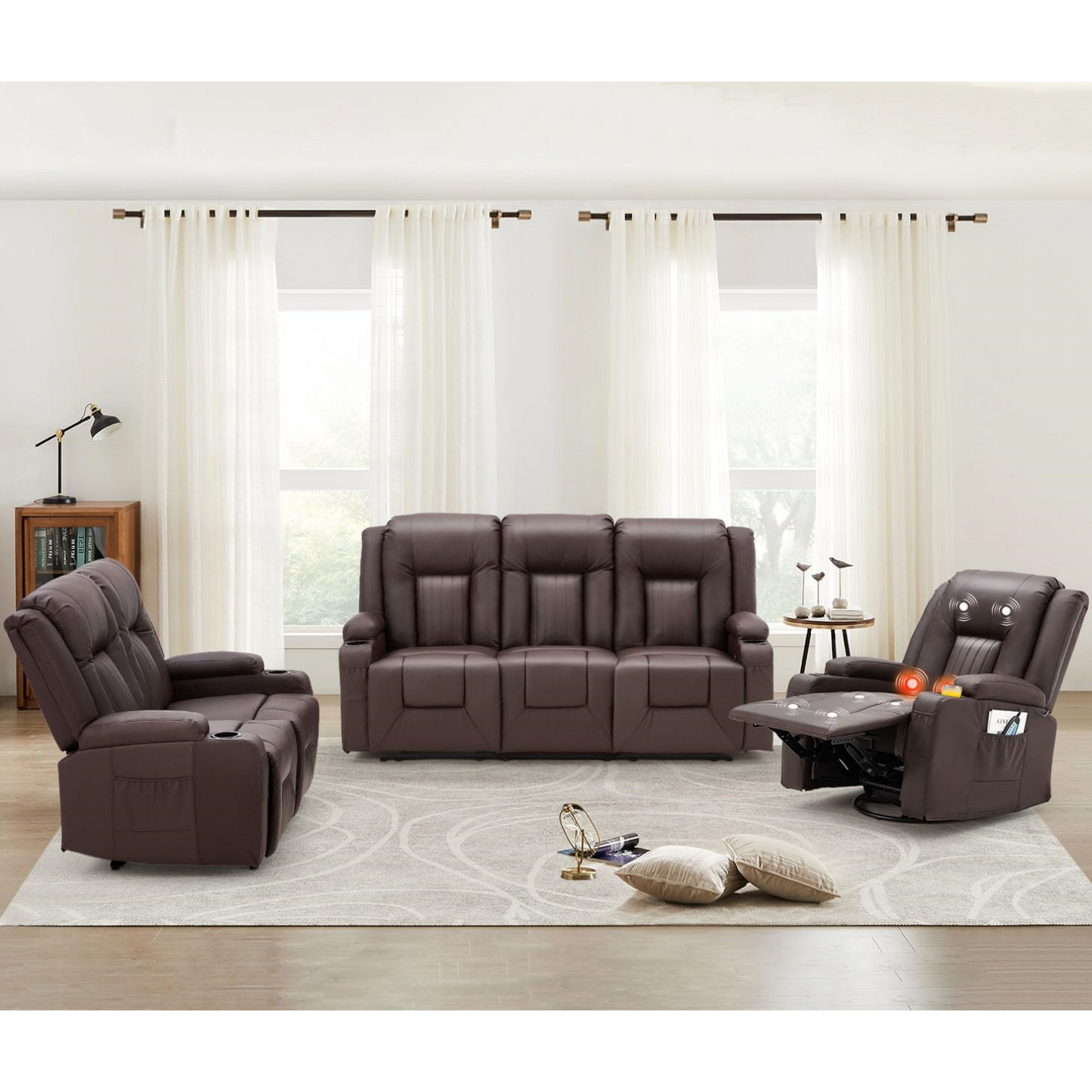 YODOLLA 3 PCS Leather Recliner Sofa Set