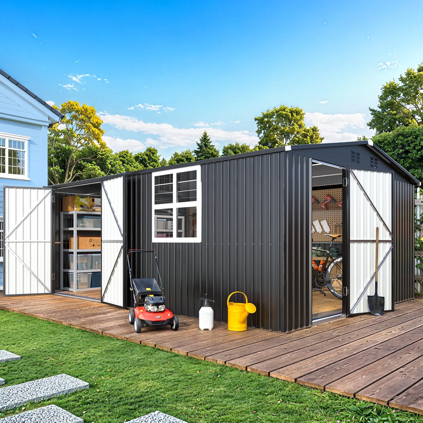YODOLLA 16' x 12' Outdoor Storage Shed, Large Metal Sheds & Outdoor Storage