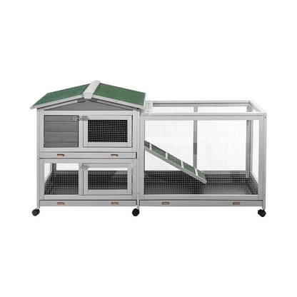 YODOLLA 62'' Rabbit Hutch Two Story Bunny Cage with No Leakage Tray & Waterproof Roof