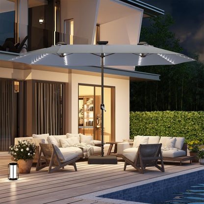 YODOLLA 15ft Double-Sided Patio Umbrella Outdoor Rectangle Umbrella with Base, Gray