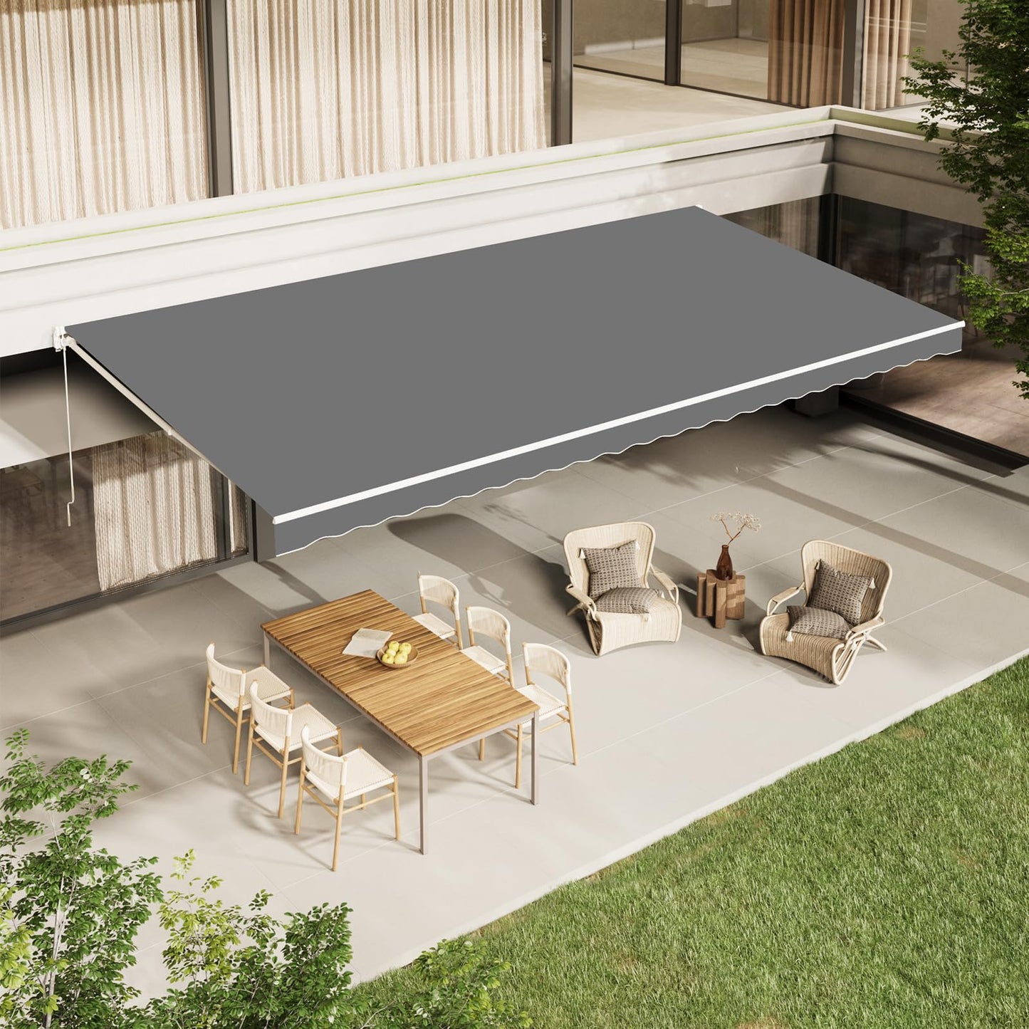 YODOLLA 14'×10'  Manual Retractable Awning Sun Shade Patio Awning Cover