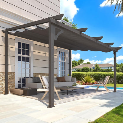YODOLLA 14' x 10' Gazebo for Patio, Retractable Pergola with Adjustable Sun Shade Canopy Roof