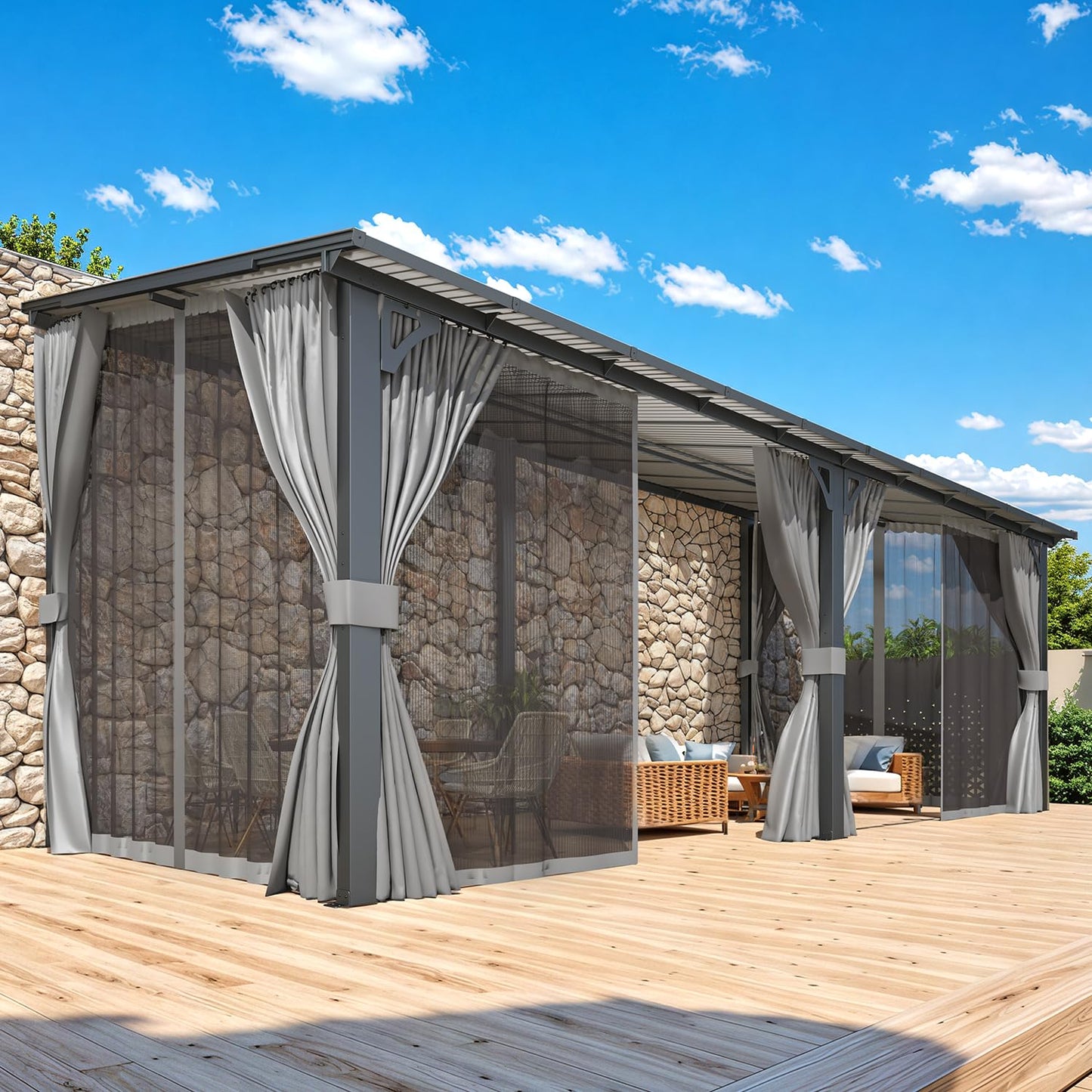 YODOLLA 20' x 8' Outdoor Gazebo Pergola with Curtains and Netting