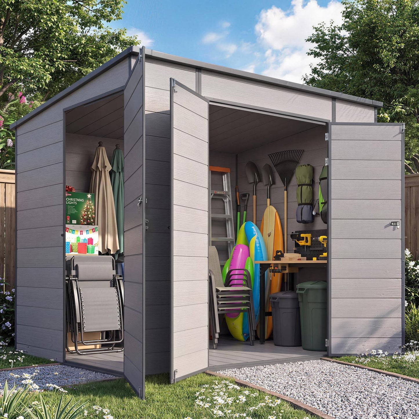 YODOLLA 6'x8' Outdoor Resin Storage Shed, Lean to Plastic Shed with Base