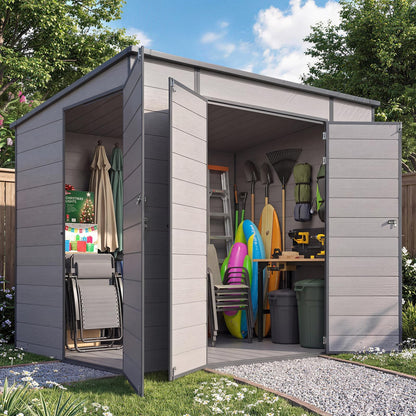 YODOLLA 6'x8' Outdoor Resin Storage Shed, Lean to Plastic Shed with Base