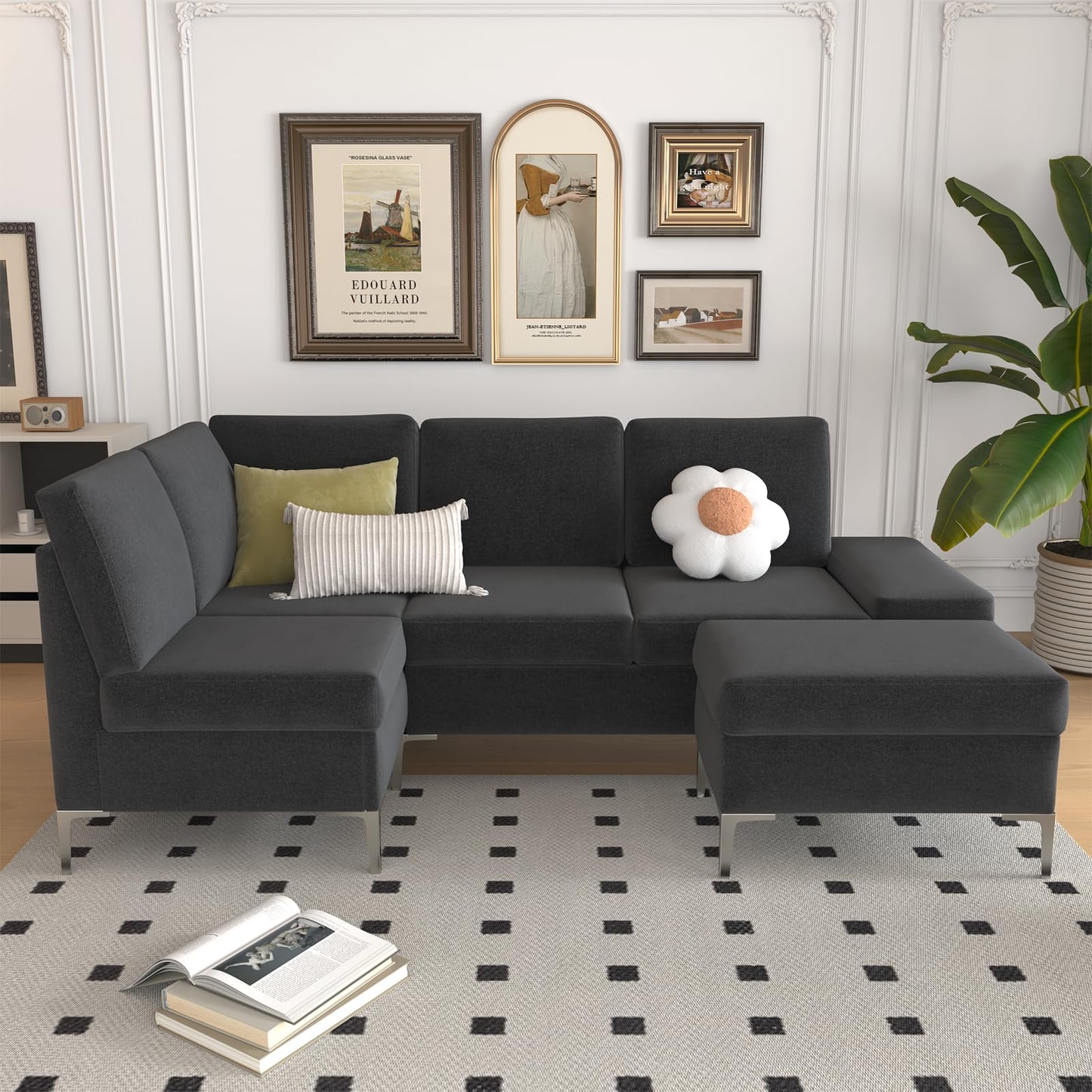 YODOLLA Sectional Couch with Ottoman Convertible Corner Couches with Armrest Storage