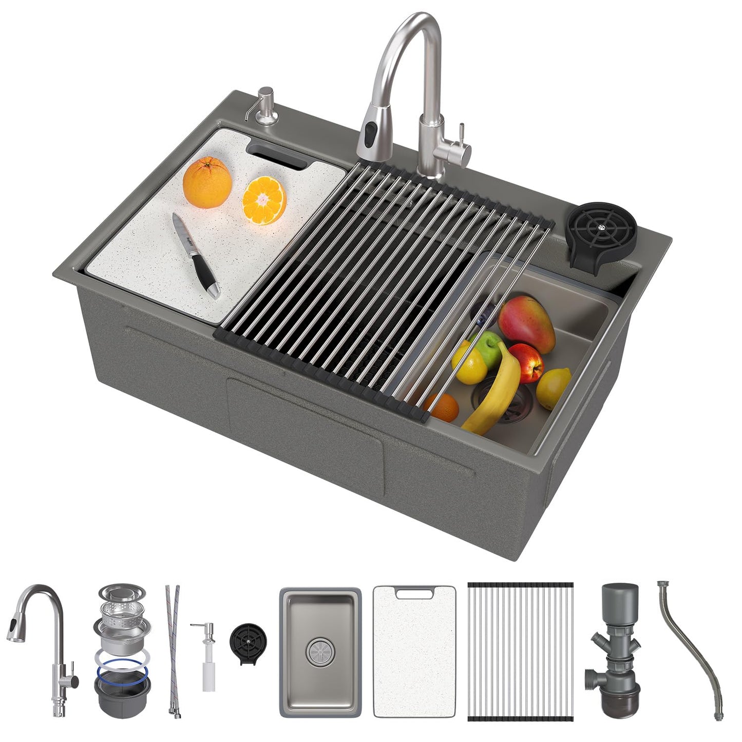 YODOLLA 33x22 In Drop-in/Topmount Kitchen Sink, Stainless Steel Workstation Sink