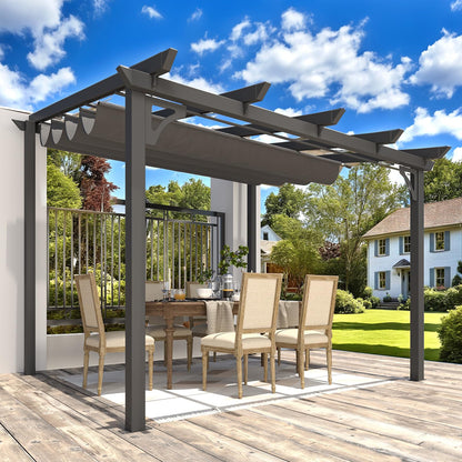 YODOLLA 10' x 8' Gazebo for Patio, Retractable Pergola with Adjustable Sun Shade Canopy Roof