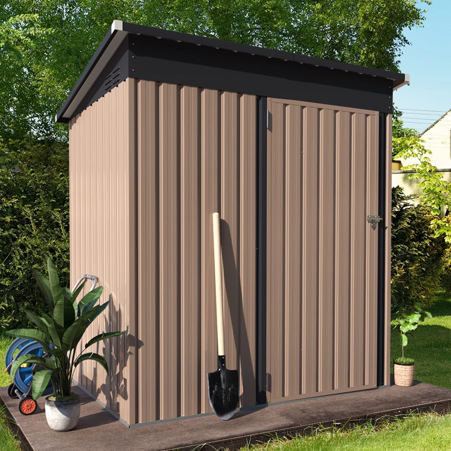 YODOLLA 5'x3' Outdoor Storage Shed, Gray