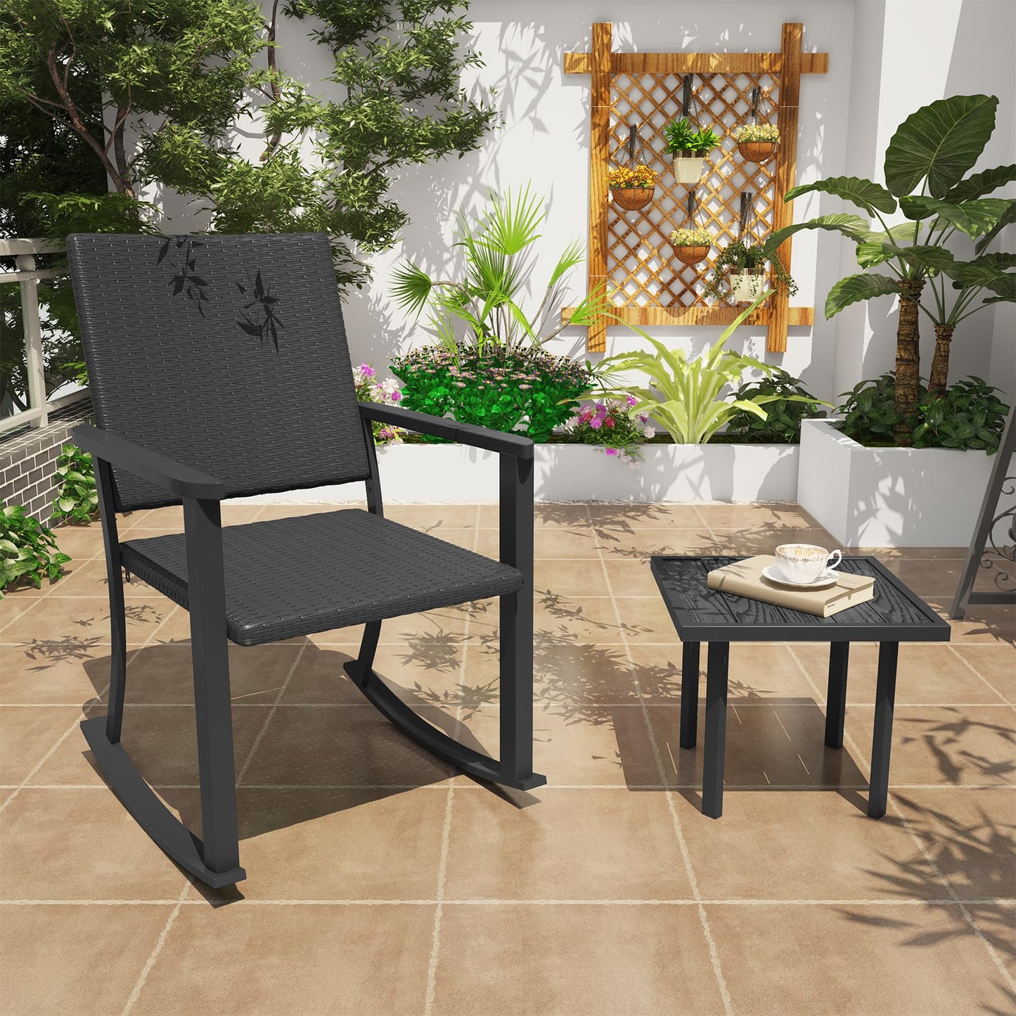 YODOLLA Outdoor Dining Set, Metal Frame Patio 2PCS(Chair+Side Table)
