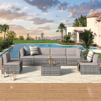 YODOLLA 7 Piece Outdoor Patio Furniture Set, Gray & Gray