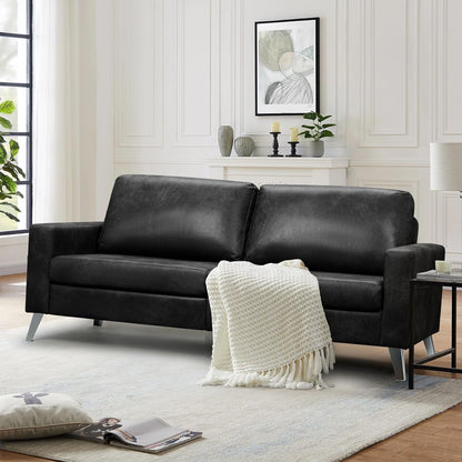 YODOLLA 79 Inch Sofa Couch for Living Room, Faux Leather, Black