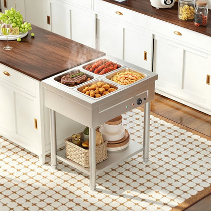 YODOLLA Commercial Food Warmer 1500W Electric Steam Table with 4x10QT Pans & Shelf