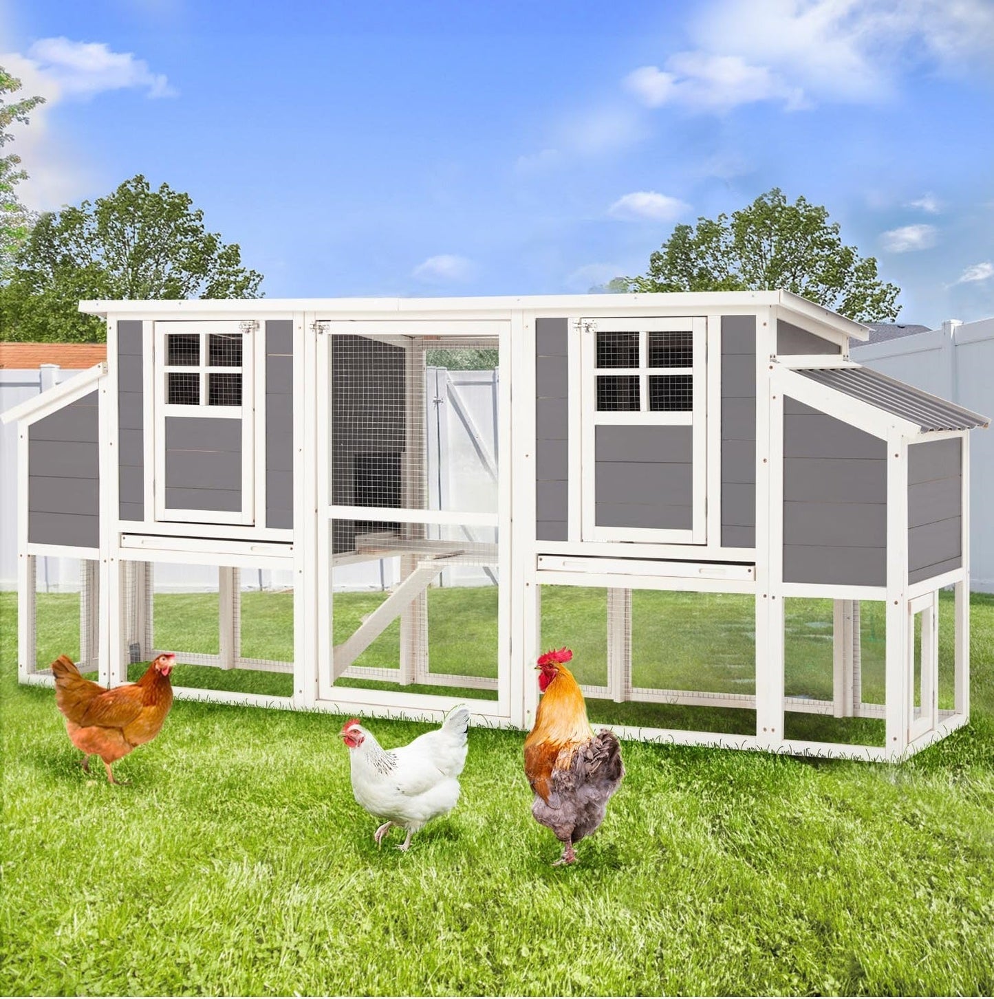 YODOLLA 98'' Extra Large Chicken Coop with Run, Wood Chicken House with 4 Nesting Boxes for 6-8 Chickens