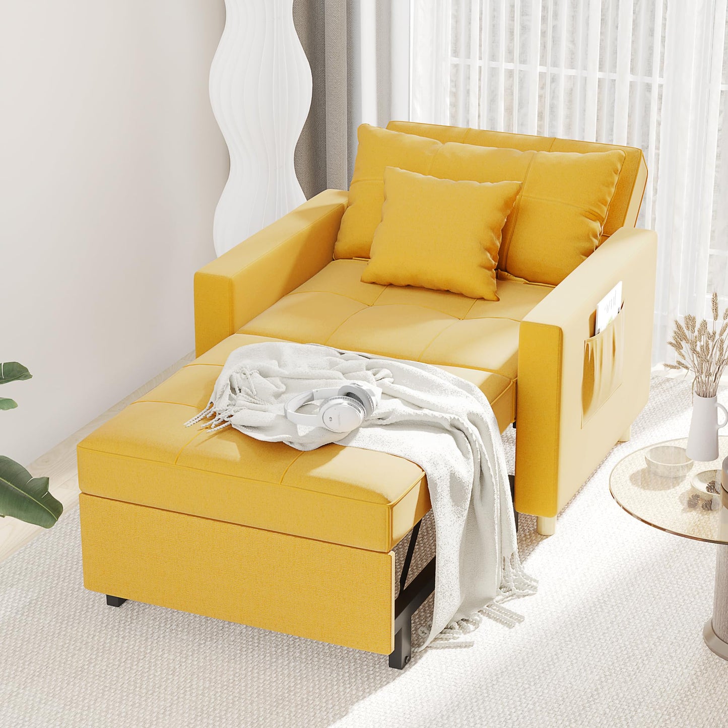 YODOLLA 3 in 1 Chair Bed Sleeper for Adults, Yellow