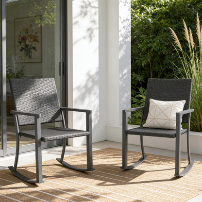 YODOLLA Outdoor Rattan Patio Chairs with Armrests and Metal Frame (2pcs)