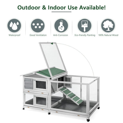 YODOLLA 62'' Rabbit Hutch Two Story Bunny Cage with No Leakage Tray & Waterproof Roof