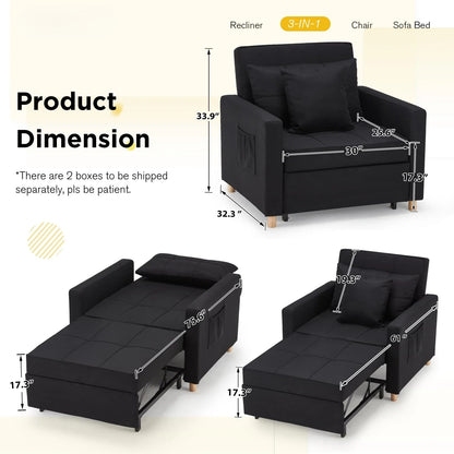 YODOLLA 36" Convertible Chair Bed, Black