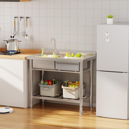 YODOLLA Stainless Steel Utility Sink, Free Standing Single Bowl Commercial Kitchen Sinks