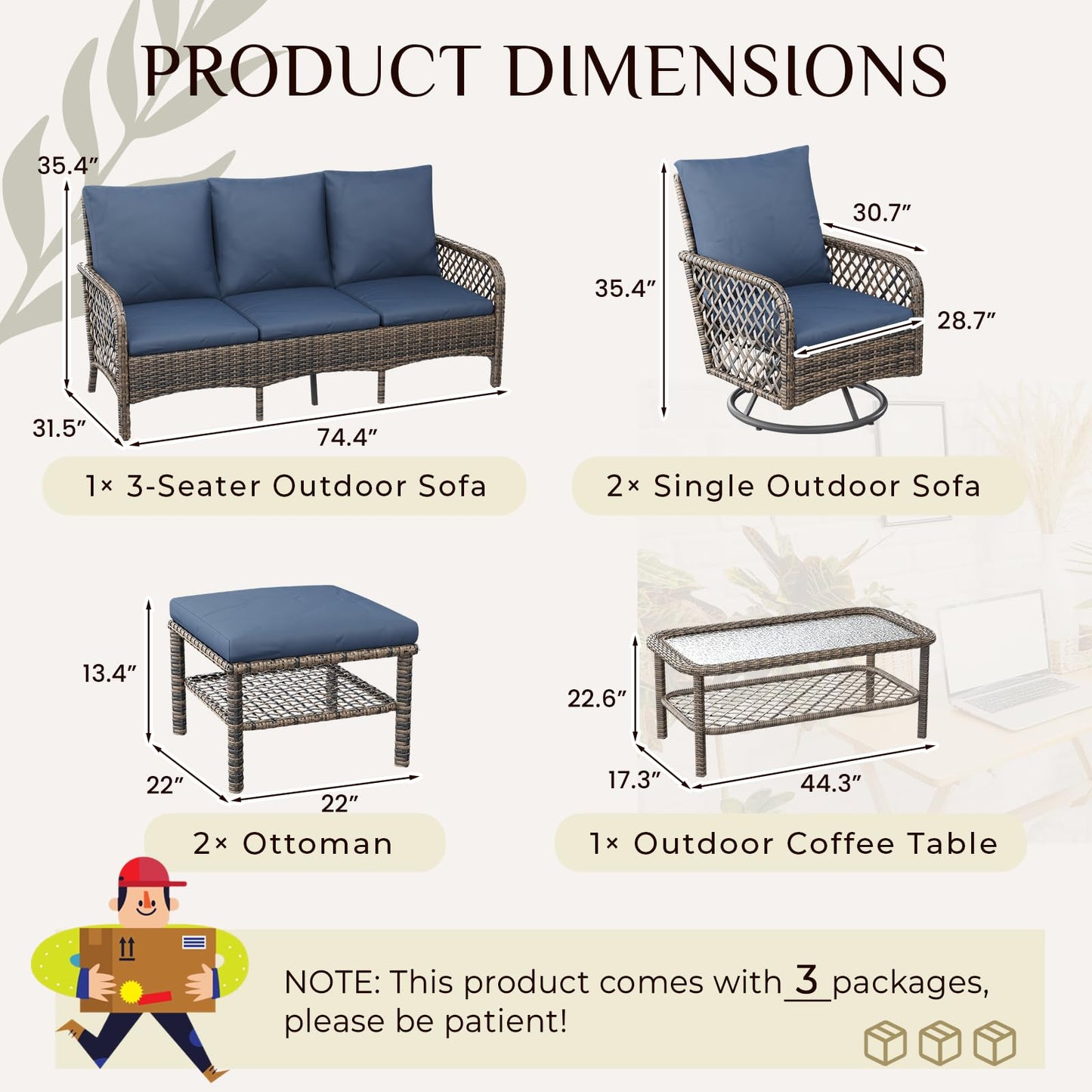 YODOLLA 6PCS Wicker Conversation Set Patio Furniture Set Outdoor Sectional Sofa Couch
